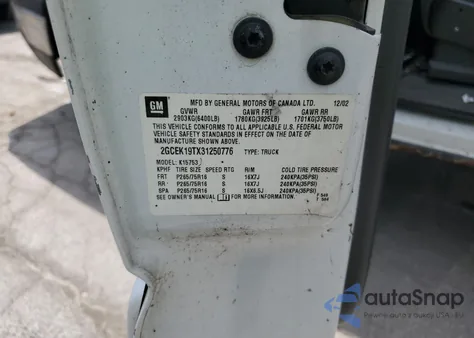 2003 Chevrolet Silverado K1500 from USA, damaged, VIN 2GCEK19TX31250776